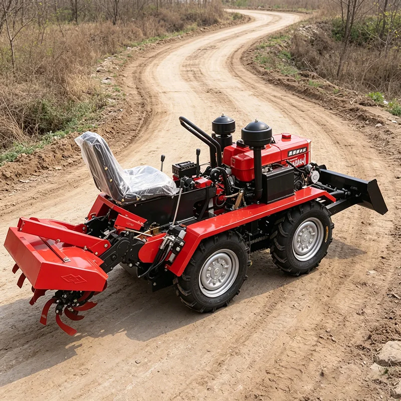 Customized Upgraded Four‑Wheel Cultivator, 4WD High‑Power Tractor, Four‑Wheel Rotary Tiller Cultivating Machine