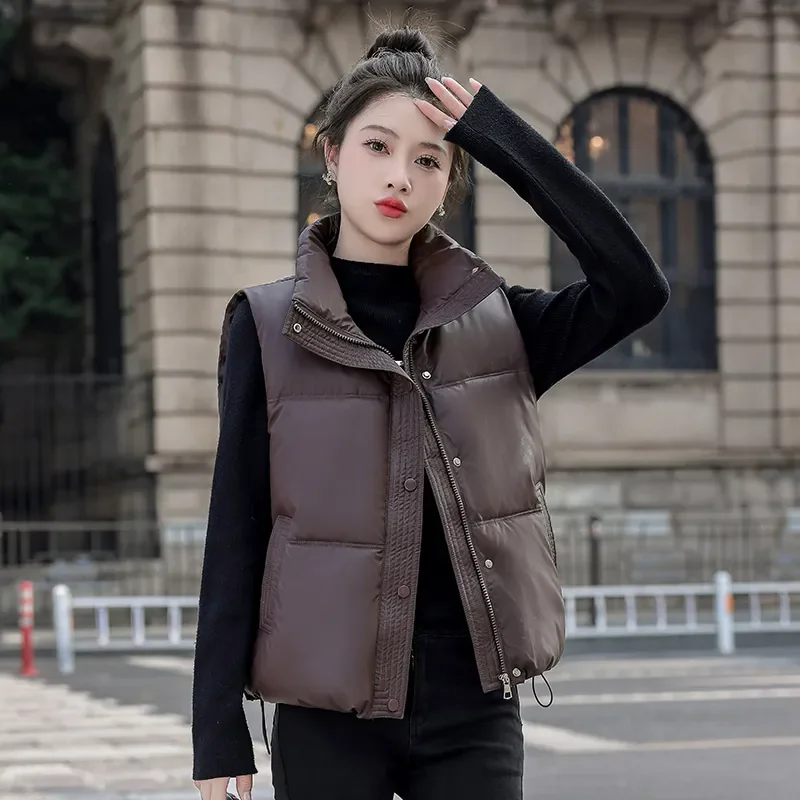 

2024 New Women's Cotton Vest Autumn Winter Jacket Warm Waistcoat Outerwear Stand Up Collar Sleeveless Cotton Coat Female Top