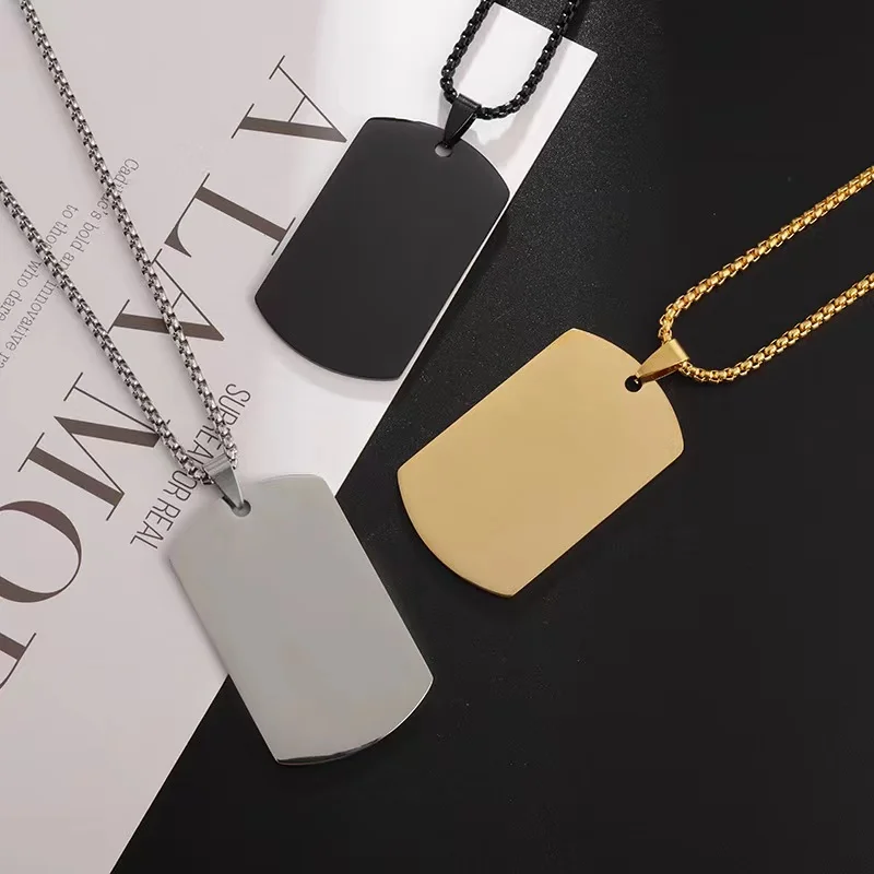 10Pcs 28*50mm Tag Necklace For Men Military Army Nameplate  Blank Pendant Mirror Polished Stainless Steel Jewelry Accessories