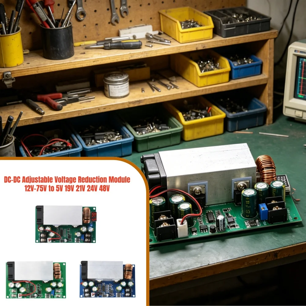 600W 25A DC-DC Adjustable Buck Module 12V-75V Input to 2.5V-50V Output Voltage Display High Efficiency Industrial Power Supply