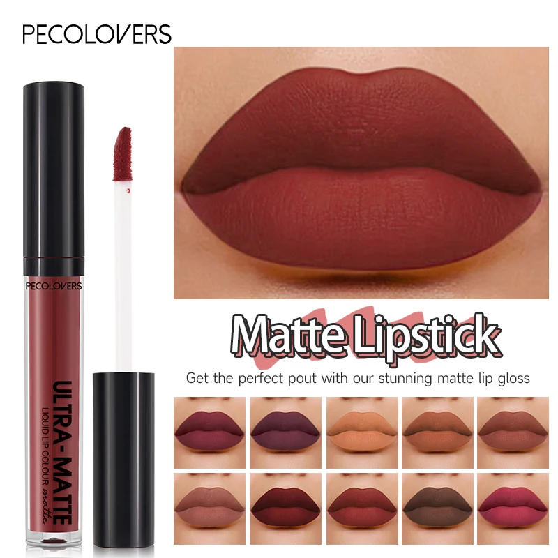 Long Lasting Velvet Matte Nude Brown Lip Gloss Waterproof Liquid Lipstick Lips Makeup Women Beauty Red Non-stick Cup Lip Gloss