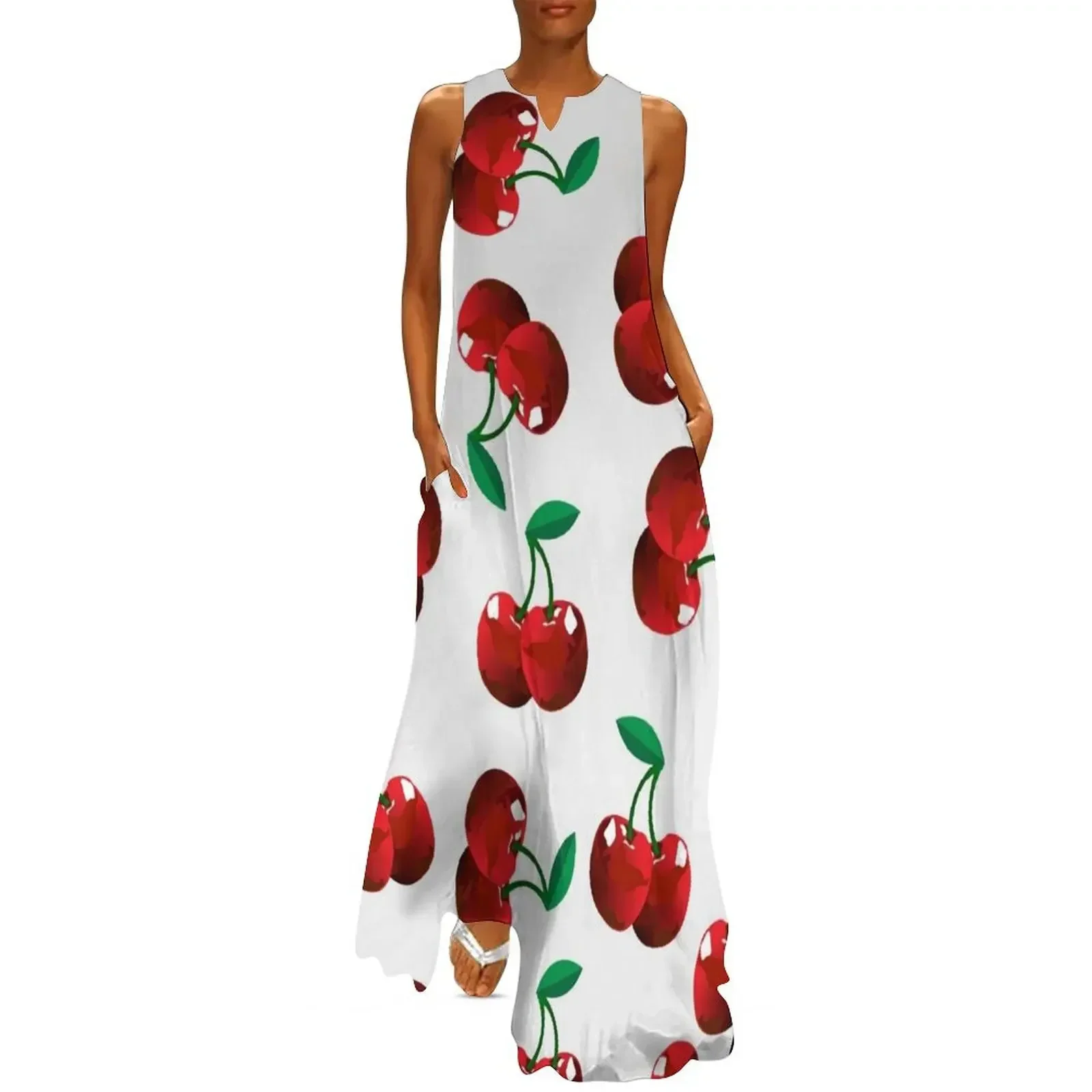 

Retro Vintage Cherries Long Dress elegant party dress for women 2025 ladies dresses for women 2025 evening dresses women Dress