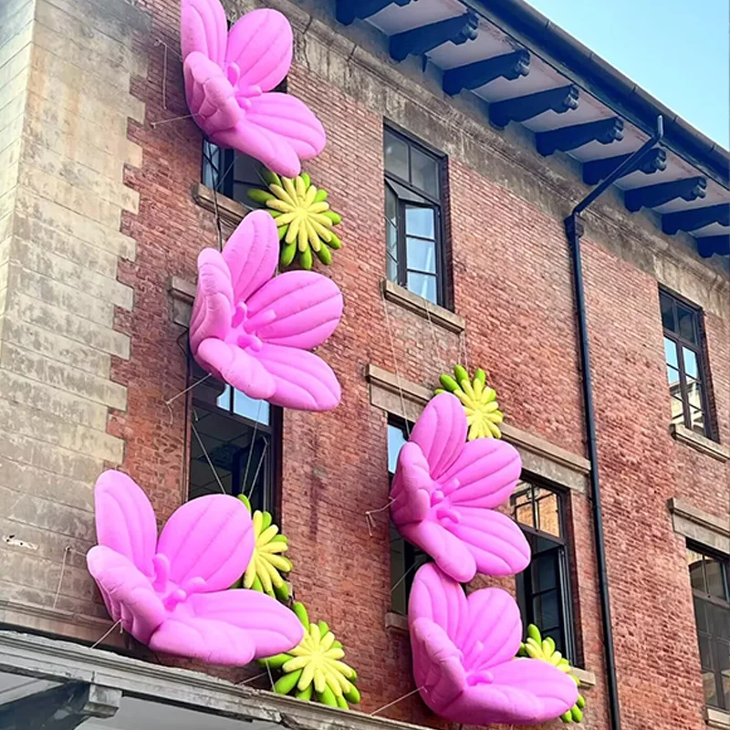 زهور قابلة للنفخ مع منفاخات، نماذج هوائية نباتية، دعامات تزيين عشب مربعة لمركز التسوق في الهواء الطلق
