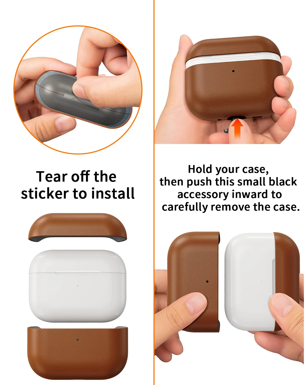 Oatsbasf Skórzane etui ochronne na słuchawki AirPods Pro 3, pełne pokrycie, odporne na wstrząsy, z haczykiem — zdjęcie produktu 5