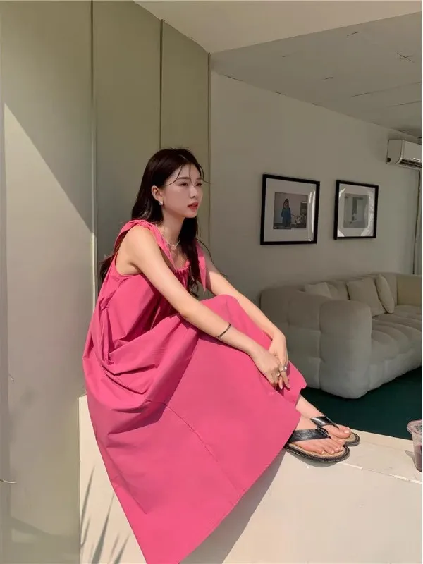 

Лето 2022, женское повседневное пляжное длинное платье трапециевидной формы со свободным поясом и бретельками Dr Ele, тонкое хлопковое платье трапециевидной формы, круглый Ne Svel