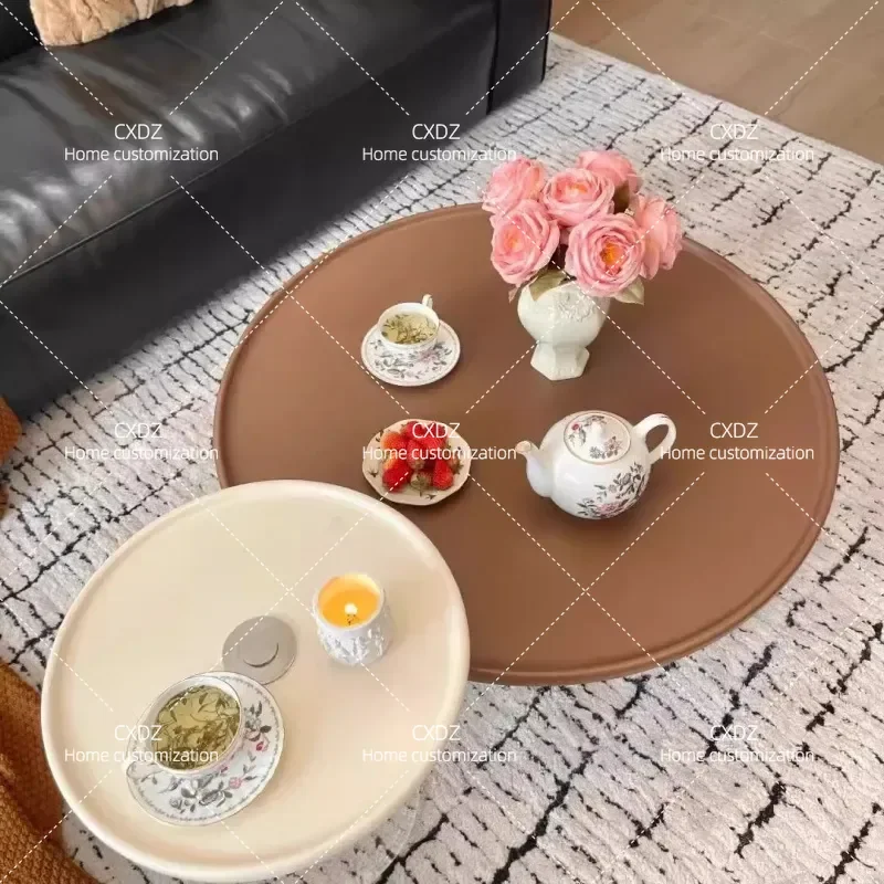 Modern Simple Retro Round Cream Coffee Table Set Acrylic Living Room Furniture for Small Apartment Home Decor