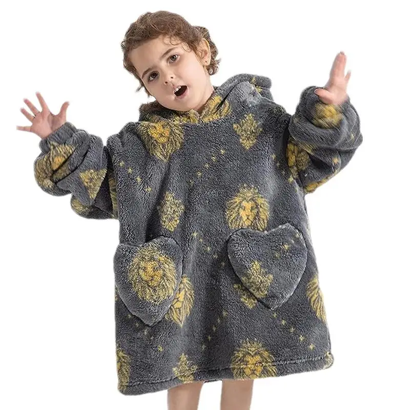 Wearable Blanket Kids Toddler Blanket Hoodie For Children Oversized Fluffy Keep Warm Blanket With Pocket Kindergarten Blanket