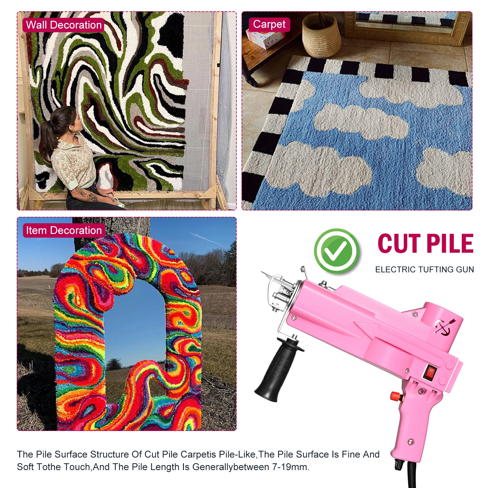 Upgrade 2 in 1 Tufting Gun Upgrade Electric Tufting Gun Carpet Weaving and Flocking Machine Fully Enclosed Cut/Loop Pile