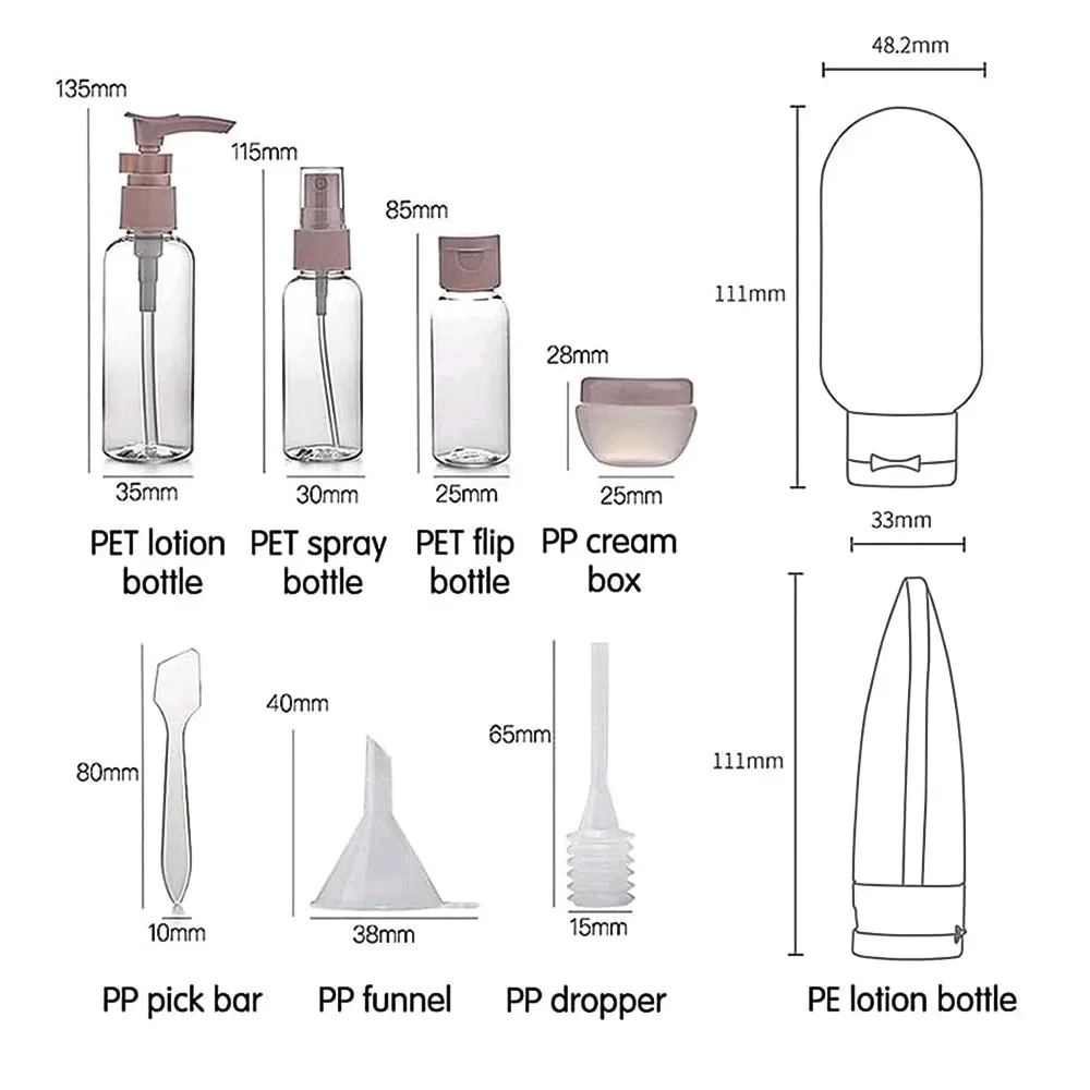 1 Set Refillable Portable Perfume Bottle Set Spray Lotion Shampoo Shower Tube Bottling Refill Cosmetic Travel Liquid Container