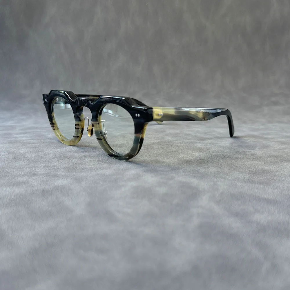 Eyeglass Frames Retro Rivets Handmade Natural Horn Reading Prescription Women's Man Glasses Frames Optical Lenses Eyewear