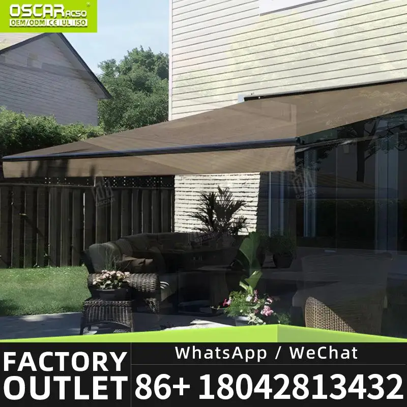 Motorized Aluminum Alloy Frame Retractable Full Cassette Sunshade Electric Awning Smart Automatic Patio Garden Deck Balcony Germ
