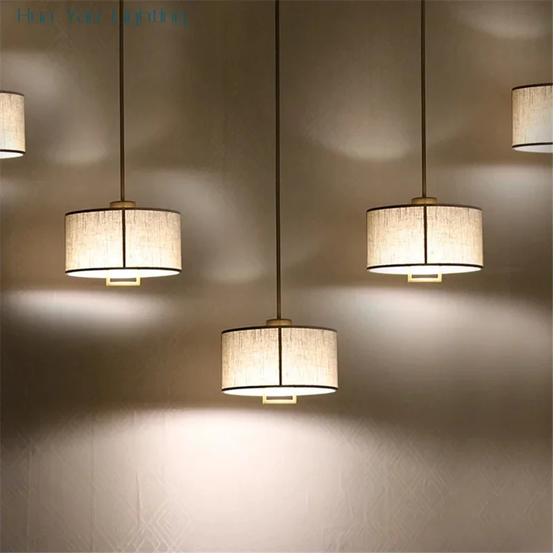 

New Chinese-style Round Cloth Shade Pendant Lights Bedroom Bedside Wind Restaurant Corridor Living Room Pendant Lamps Fixtures
