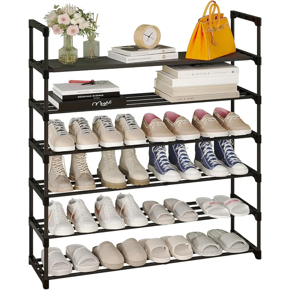 

6-Tier Shoe Rack, Tall Large Capacity 30 Pairs Shoes Storage Organizer, Stackable Wide Shoe Shelf for Entryway, Hallwa