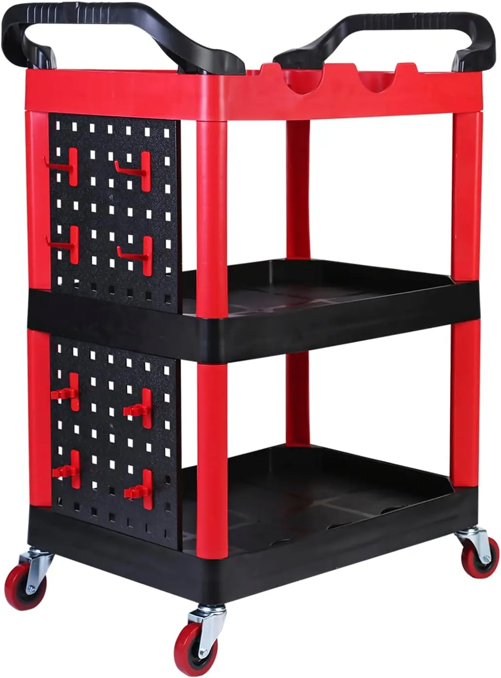 

3-Shelf Rolling Utility Cart with Storage & Hooks, 440-lb Capacity for Home and Garage