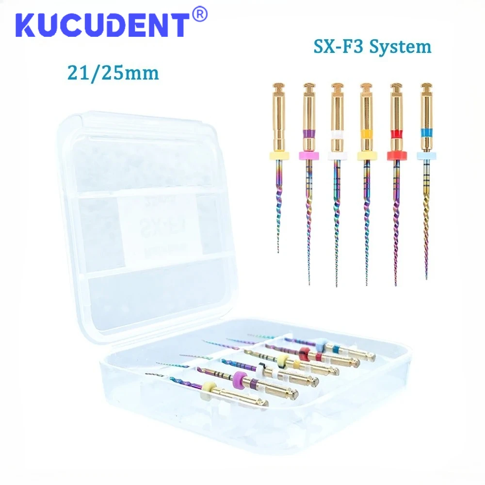 KUCUDENT 6 Pcs Dental Rainbow Rotary Files Endodontics Materials Root Canal Files Super Taper Engine System SX F3 Dentists Use