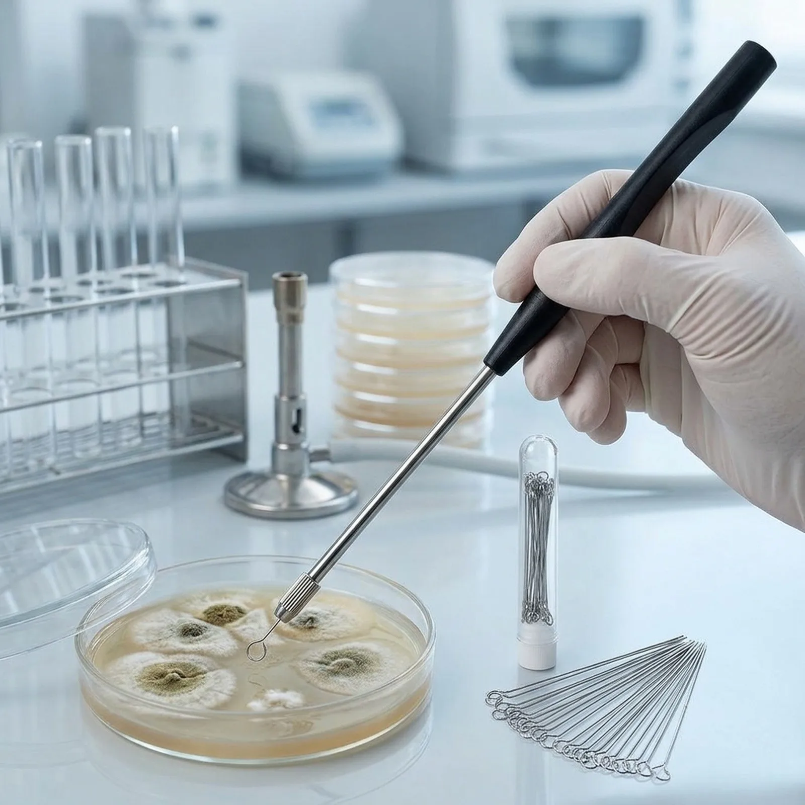 Essential Inoculation Loop Tool with 50 Nichrome Rings for Microbial Strain Transfer Mycelium Propagation and Agar-Based Work