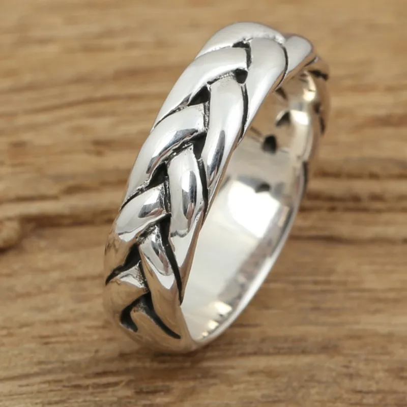 BOCAI S925 Sterling Silver Rings  New Fashion Thickened Twist Weaven-Pattern Solid Pure Argentum Punk Jewelry for Men Women