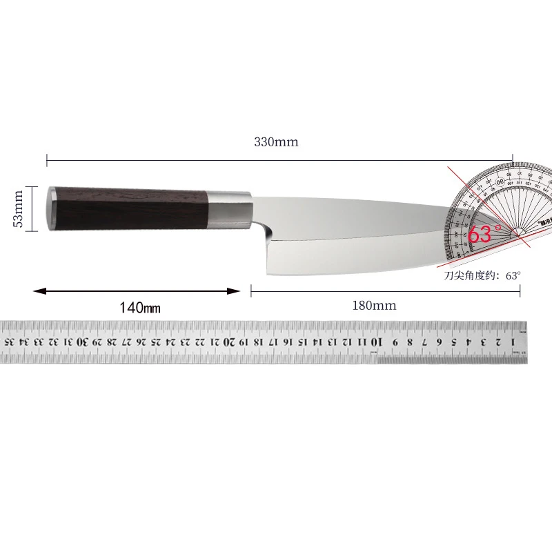 7 Inch Deba Knife Single-edged Blade 7Cr17CoMov Stainless Steel Wenge Handle Chopper Fish Slicing Cleaver Sashimi Kitchen Knives