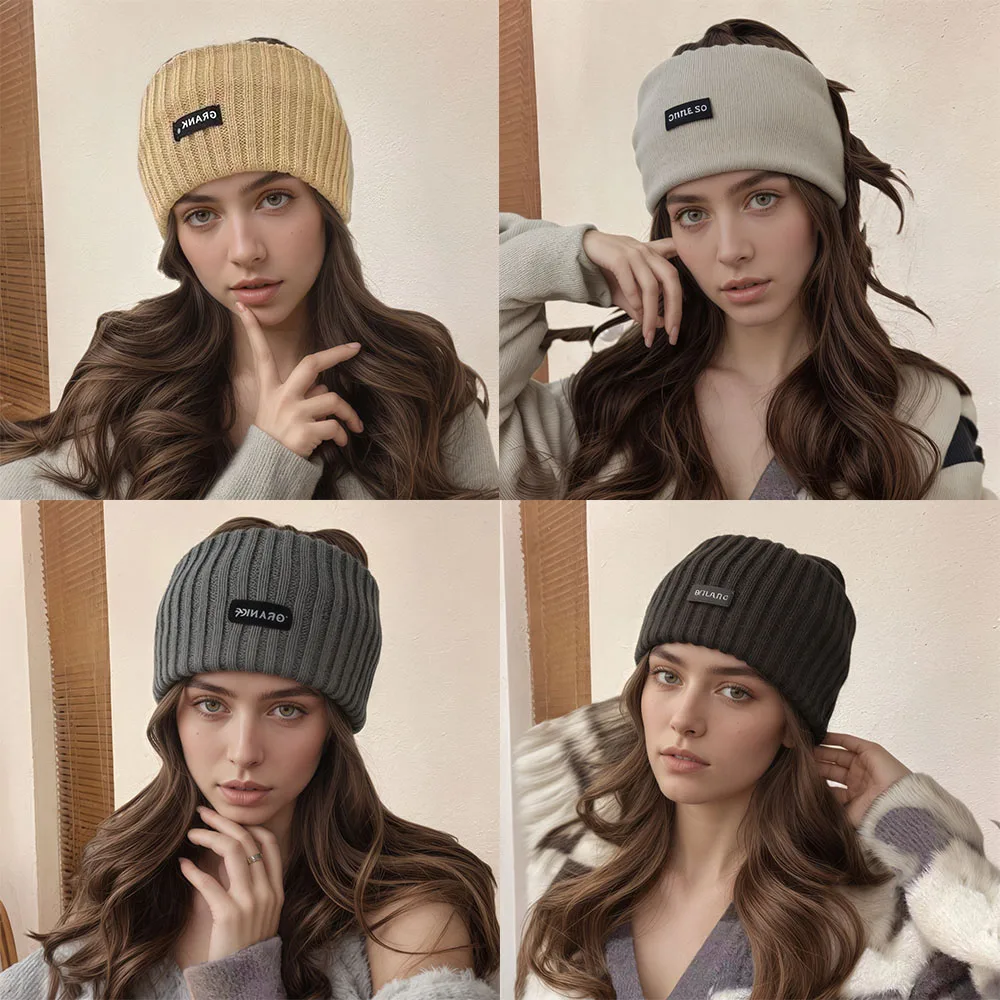 

1/4pcs Winter Wide Headband Solid Color Knitte Ears Dears Warm Headwrap Punk Elastic Headwear Woman Headband Hair Accessories