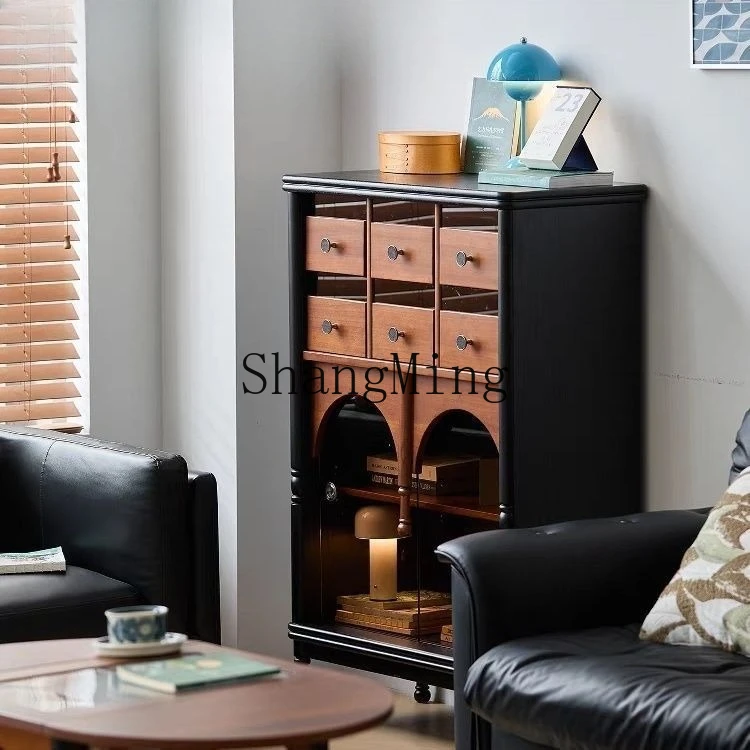 

SM double color solid wood bucket cabinet medieval living room sofa side cabinet retro display storage cabinet