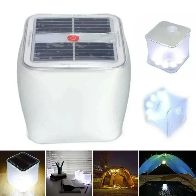 Solar Power Inflatable Camping Lights Outdoor LED Lamp Frosted Square Solar Panel Shed Light Emergency Hiking Lighting