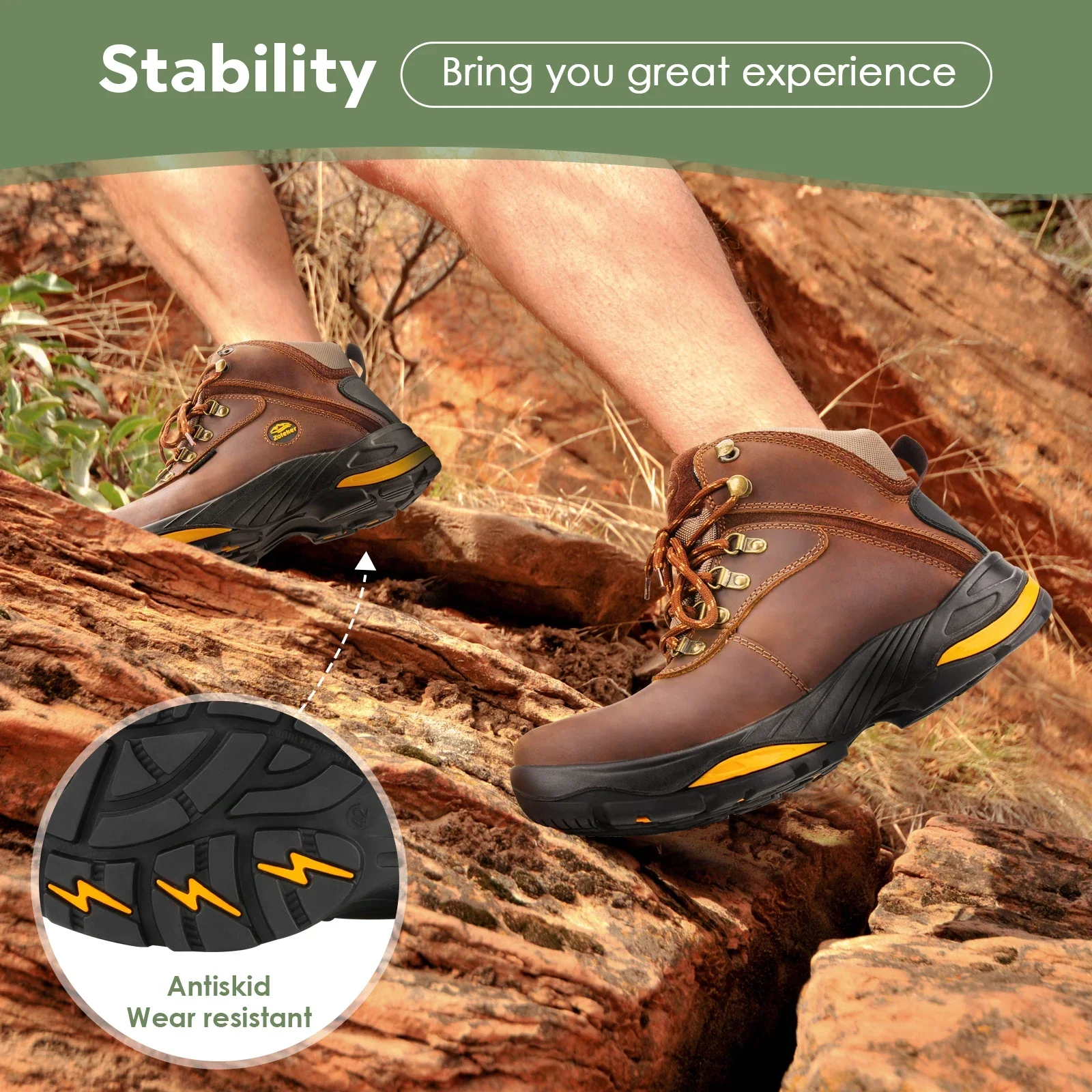 Zoleker Hike Boots for Men,Soft Toe, Slip Resistant Safety Shoes, Waterproof Anti-Fatigue