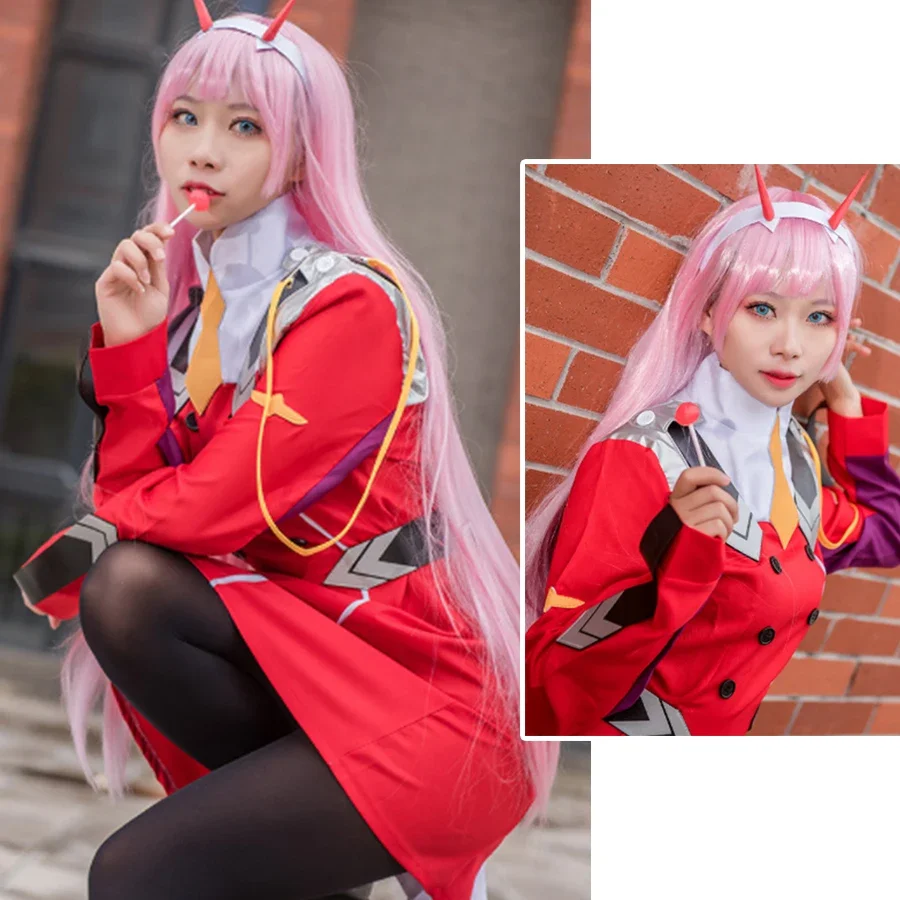 CosplayZero Two Cosplay Costumes Anime DARLING in the FRANXX Zero Two 02 Dress Uniform Suits Headwear Wig Women Halloween Costum