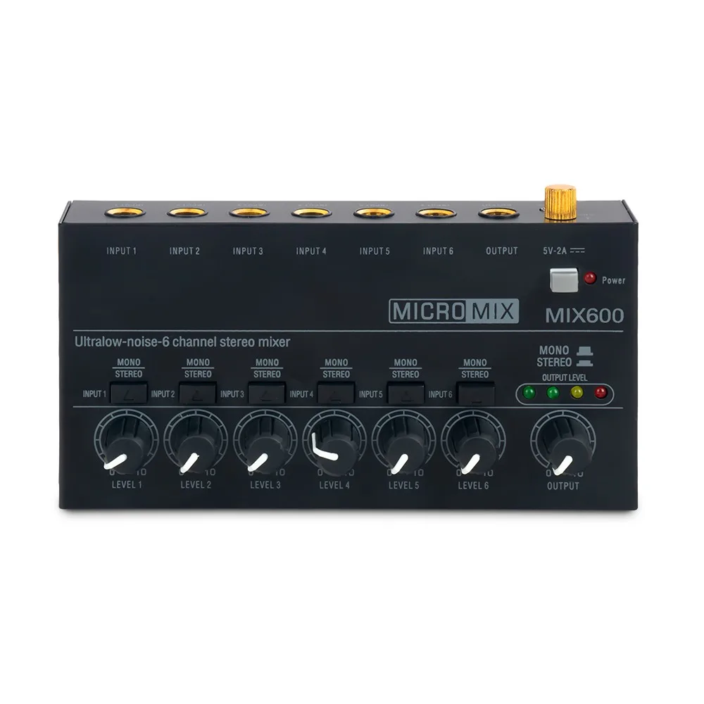 Mezclador de línea profesional de 6 canales MIX600, Mini mezclador de sonido, instrumento de guitarra Microfono para teclado/juegos de batería/sub mixer