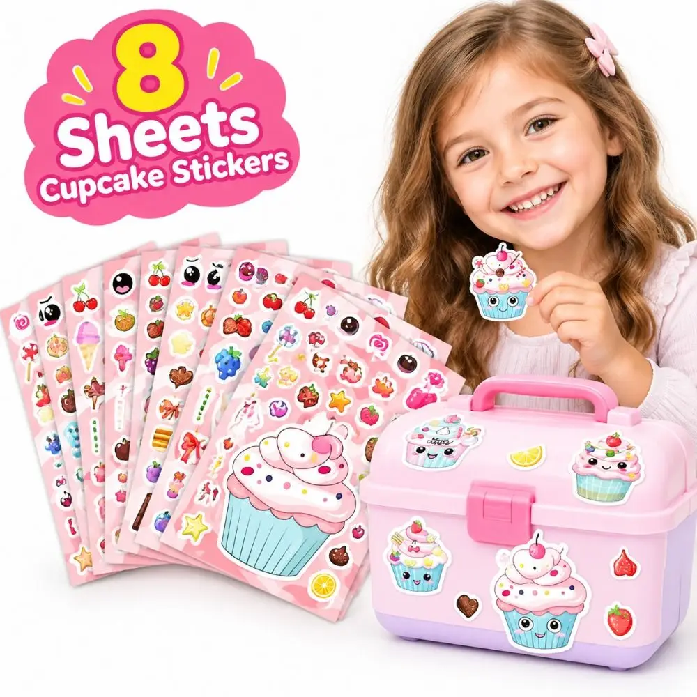 Dessert Theme Cupcake Stickers Colorful Self-Adhesive Face Changing Play Set Waterproof Journal Decorative