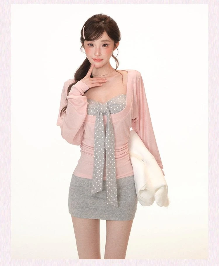 2026 Spring Vintage Blouse Suits Short Sleeve 2 Piece Set Women Retro Y2k Crop Top Blouse + Slim Vest Korean Fashion Clothing