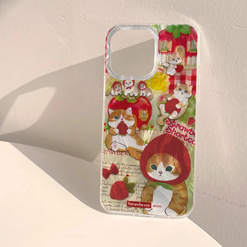 Cute Red Hat Cat Strawberry Phone Case For Samsung Galaxy S25 S24 Ultra S23 FE S22 S21 Plus A55 A56 A16 A15 A54 A53 A33 5G Cover - náhled 3