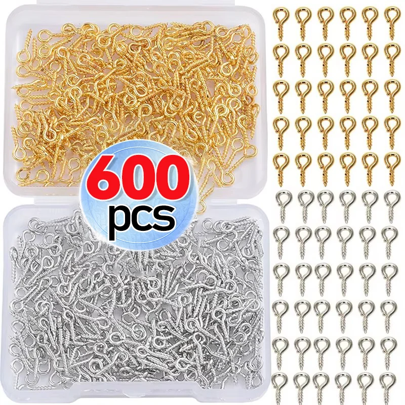 300-600pcs Small Ini Eye Pins Eyepins Hooks Eyelets Screw Threaded Stainless Steel Clasps Hook Jewelry Findings for Making DIY