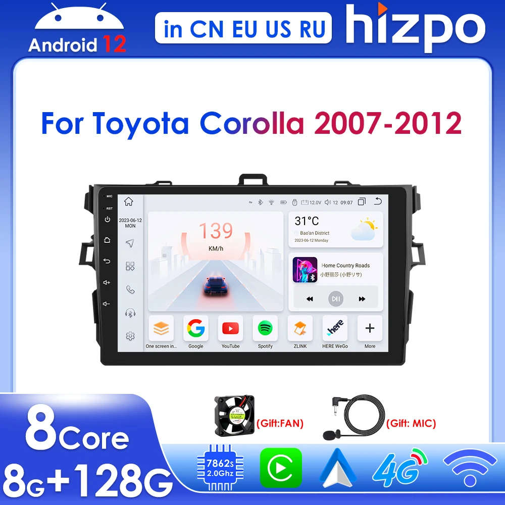 

Hizpo 9 "Wireless Carplay для Toyota Corolla 2007-2011 Android Радио Автомобильный Мультимедийный Плеер GPS Navi BT Стерео RDS 4G DSP 2 Din