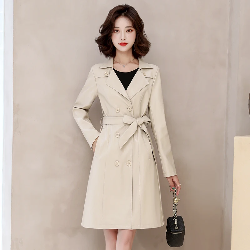 Giacca in Pelle di Agnello Slim Fit di Media Lunghezza per Donna Primavera 2025, Giacca a Vento in Vera Pelle Heining, Capospalla Stile Coreano