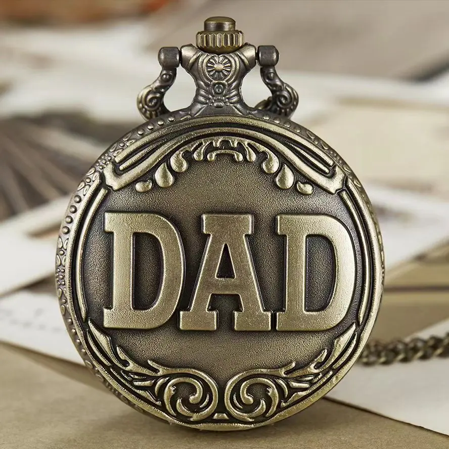 Vintage bronze carving DAD Fashion Quartz Pocket Watch Give Father Best Pendant Gift Collection Artwork