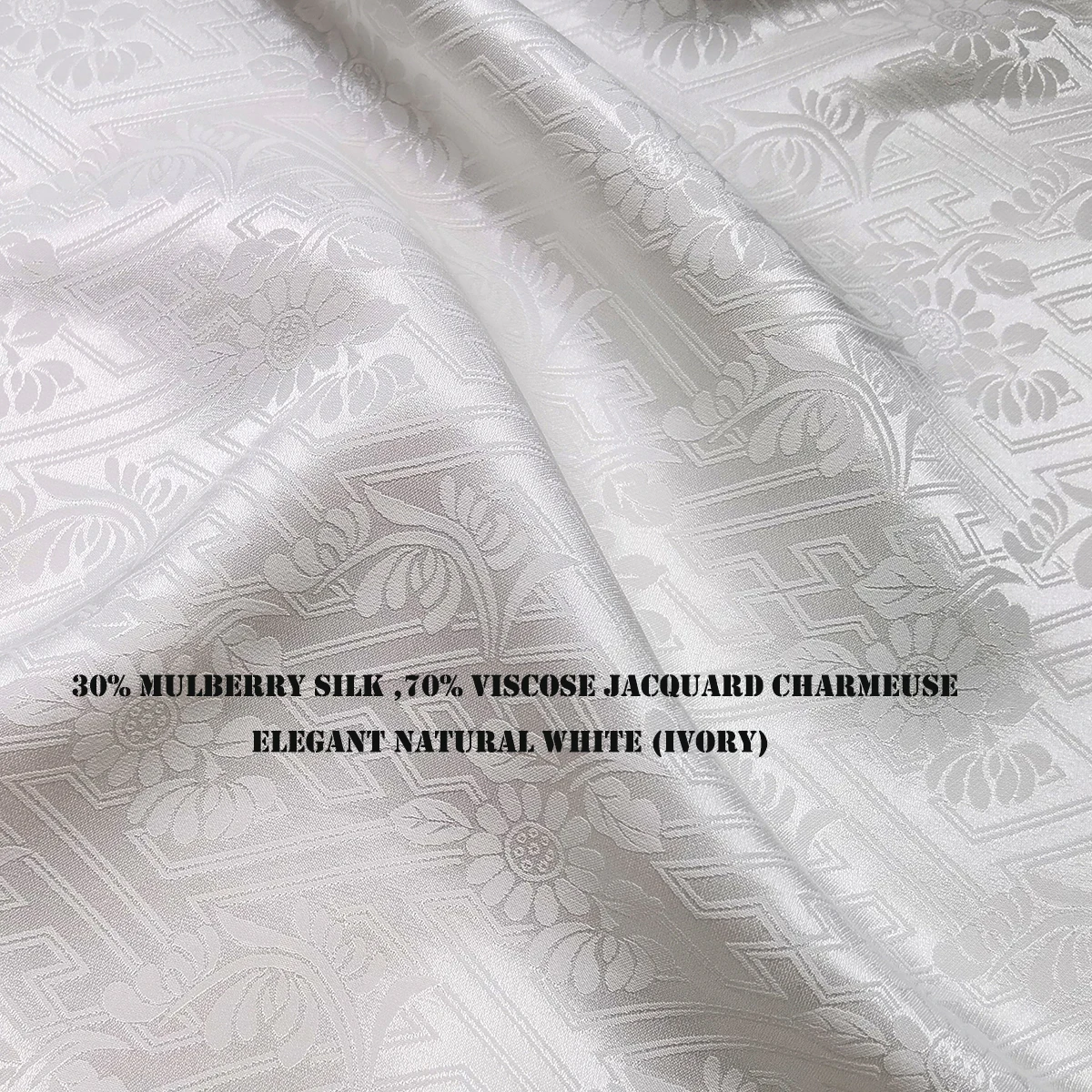 44'' Breit pro Meter Jacquard-Seide, Charmeuse-Material, Elfenbein, natürliche weiße Seide, Viskose-Stoff, Hanfu