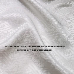44'' Wide By Meter Jacquard Silk Charmeuse Material Ivory Natural White Silk Viscose Fabric Hanfu