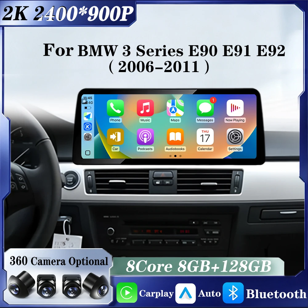 Sistema Android 16 para BMW Serie 3 E90 E91 E92 2006-2011, Pantalla Táctil WIFI, Carplay Inalámbrico, Bluetooth, Accesorios WIFI