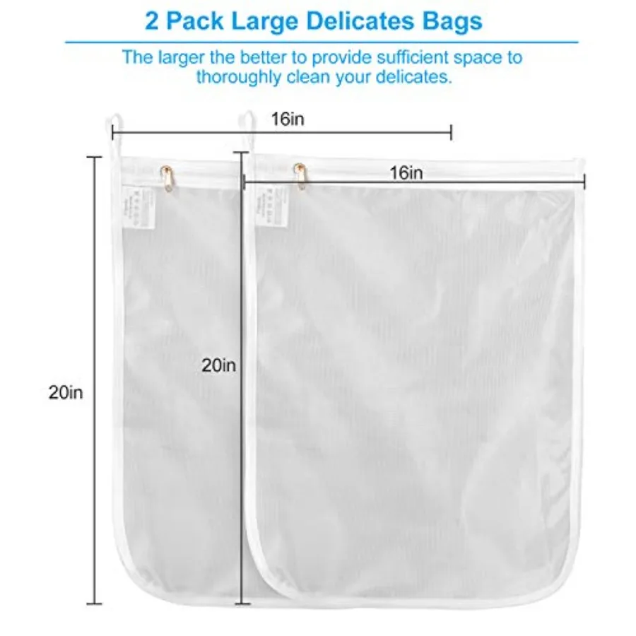 2 Pack Delicates Laundry Bags, Fine Mesh Wash Bag with Hanging Loop Large for Lingerie, Shirts, Sweaters, Underwear, Bra, Silk,