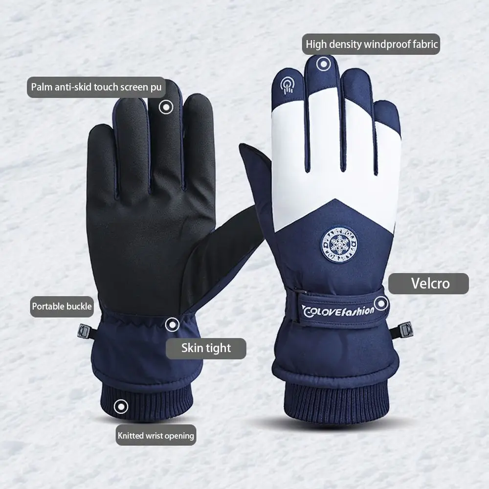 Guantes de esquí de Snowboard de invierno, cuero de PU, antideslizante, pantalla táctil, impermeable, motocicleta, ciclismo, forro polar, guantes de equitación cálidos