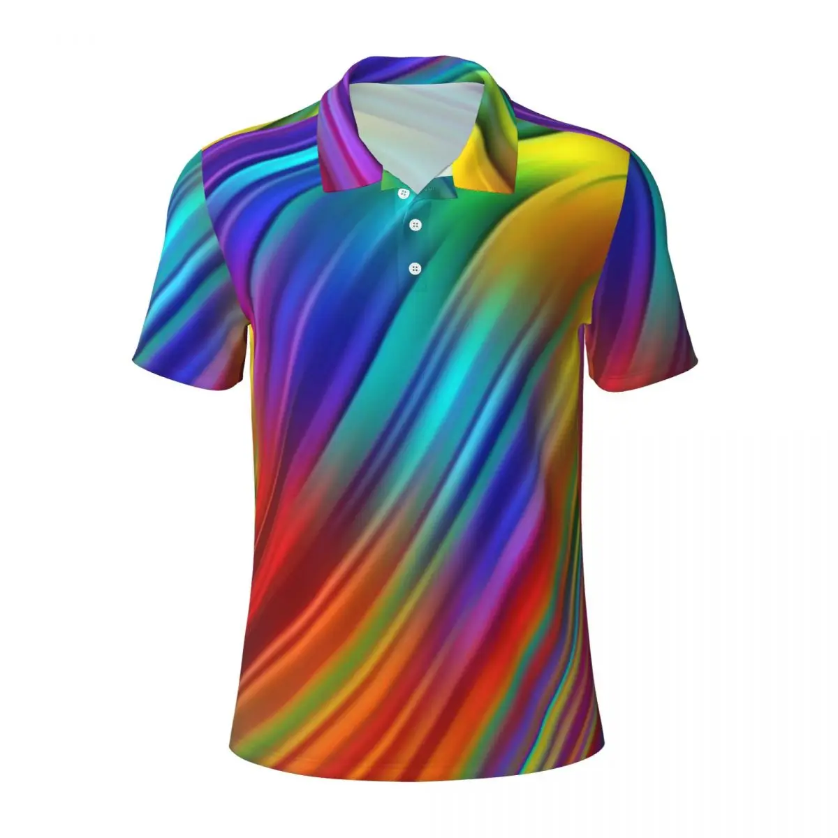 Abstract Rainbow Print Casual Polo Shirt Wave Liquid Shape T-Shirts Short Sleeves Shirt Summer Y2K Oversized Clothing Gift