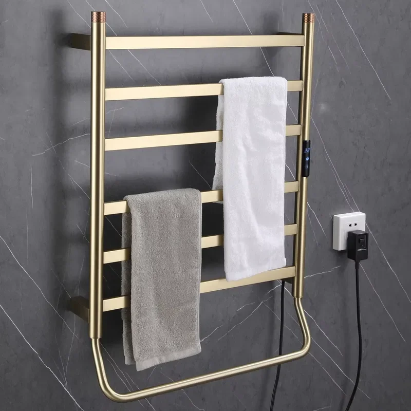 Modern Adjustable 304 Stainless Steel Heated Towel Rack Wall-Mounted Gold Electric Nickel 4 Bars Foldable for Hotels