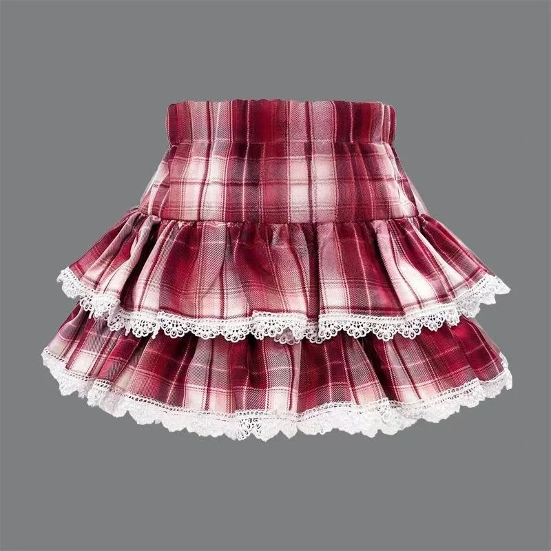 Teenage School Girls Lotus cake Skirt College Style Plaid High Waist Summer Thin Versatile Dance A-line Short Skirt for Kids