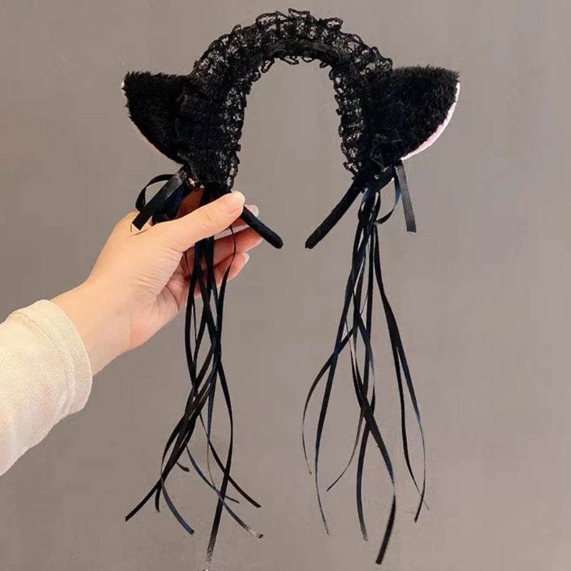 1Set Halloween Cosplay Kattenoor Hoofdband En Choker/Kanten Manchetten/Staart Cosplay Mooie Kostuum Feestaccessoires Voor Volwassenen
