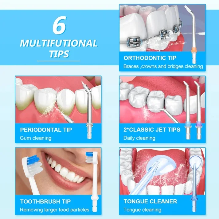 h2ofloss Oral Irrigator Dental Portable Water Flosser Electric Water Pick Jet Teeth Cleaner 5 Modes 6 Nozzles Waterproof