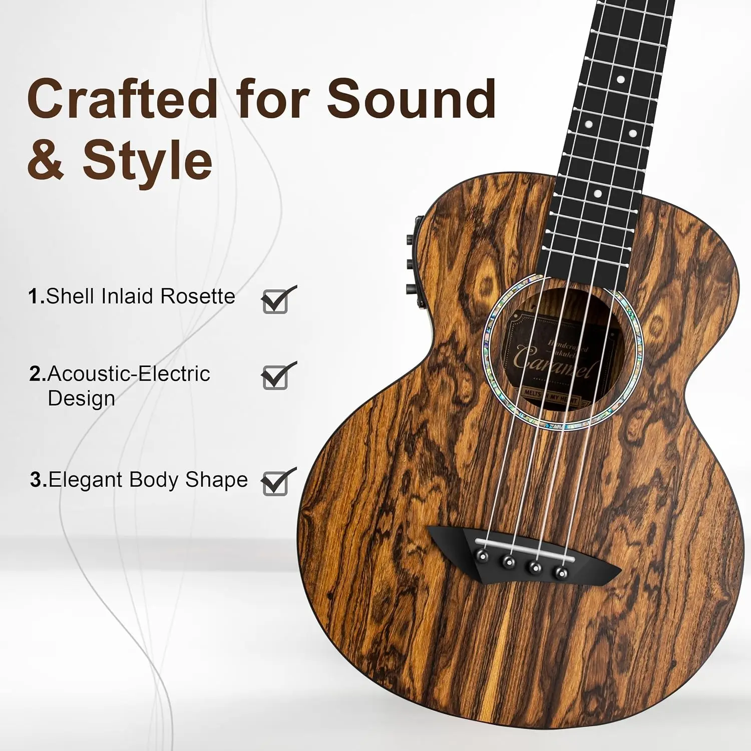 26-Inch Electric Tenor Ukulele with All Butterfly Bocote Wood Construction