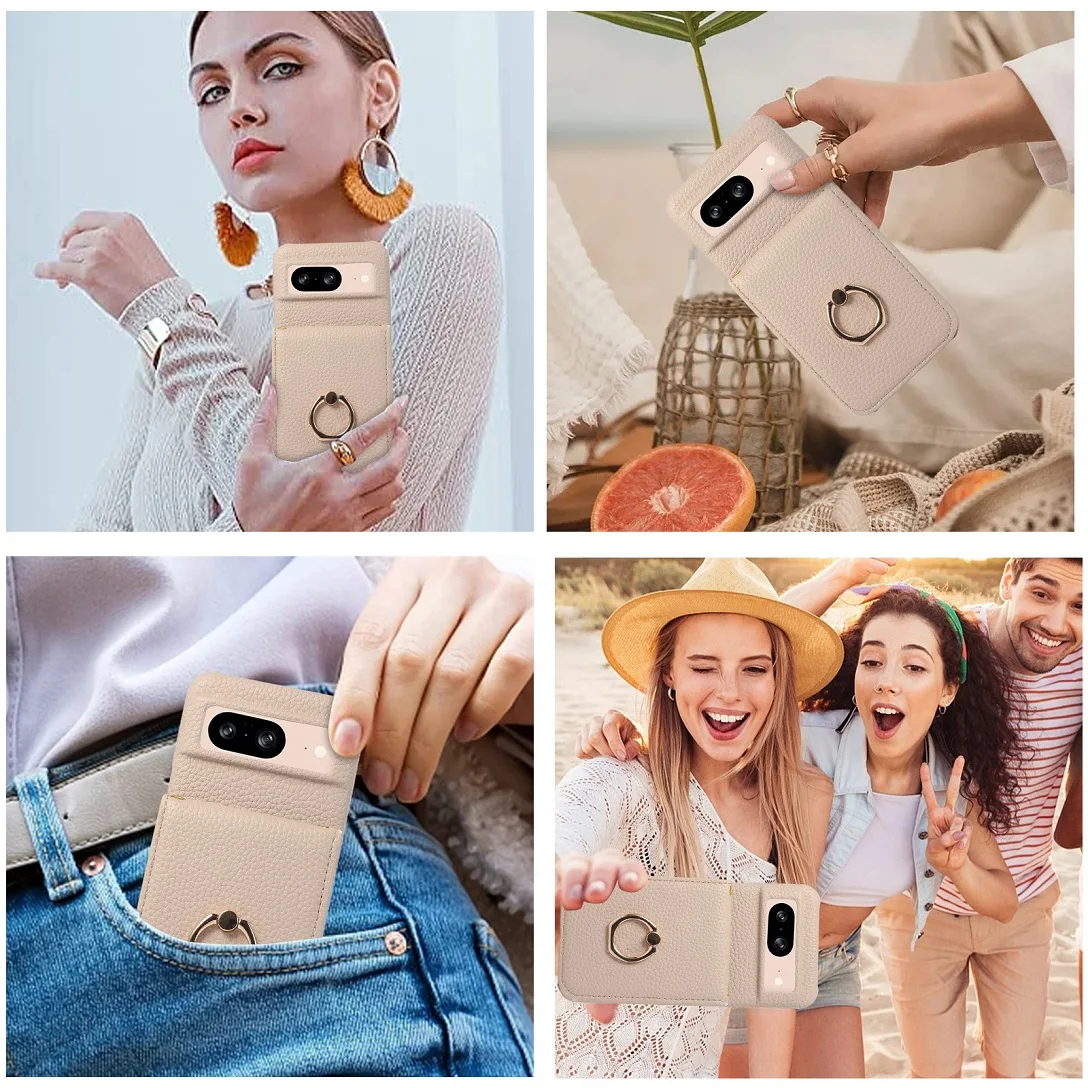 Luksusowe etui z funkcją portfela na karty, wykonane ze skóry, z paskiem na ramię, do Google Pixel 9 10A 10 11 Pro XL 8A 8Pro 7 7Pro 6A, z lusterkiem, funkcją makijażową i podstawką z pierścieniem. — zdjęcie produktu 4