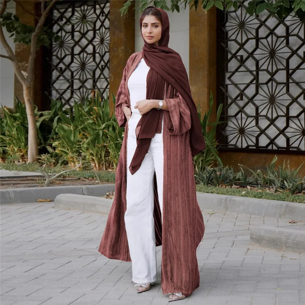 Cardigan tricoté femmes musulman ouvert Abaya dubaï turquie caftan islamique Maxi Robe Eid Jalabiya Robe arabe Robe de soirée Caftan Robe