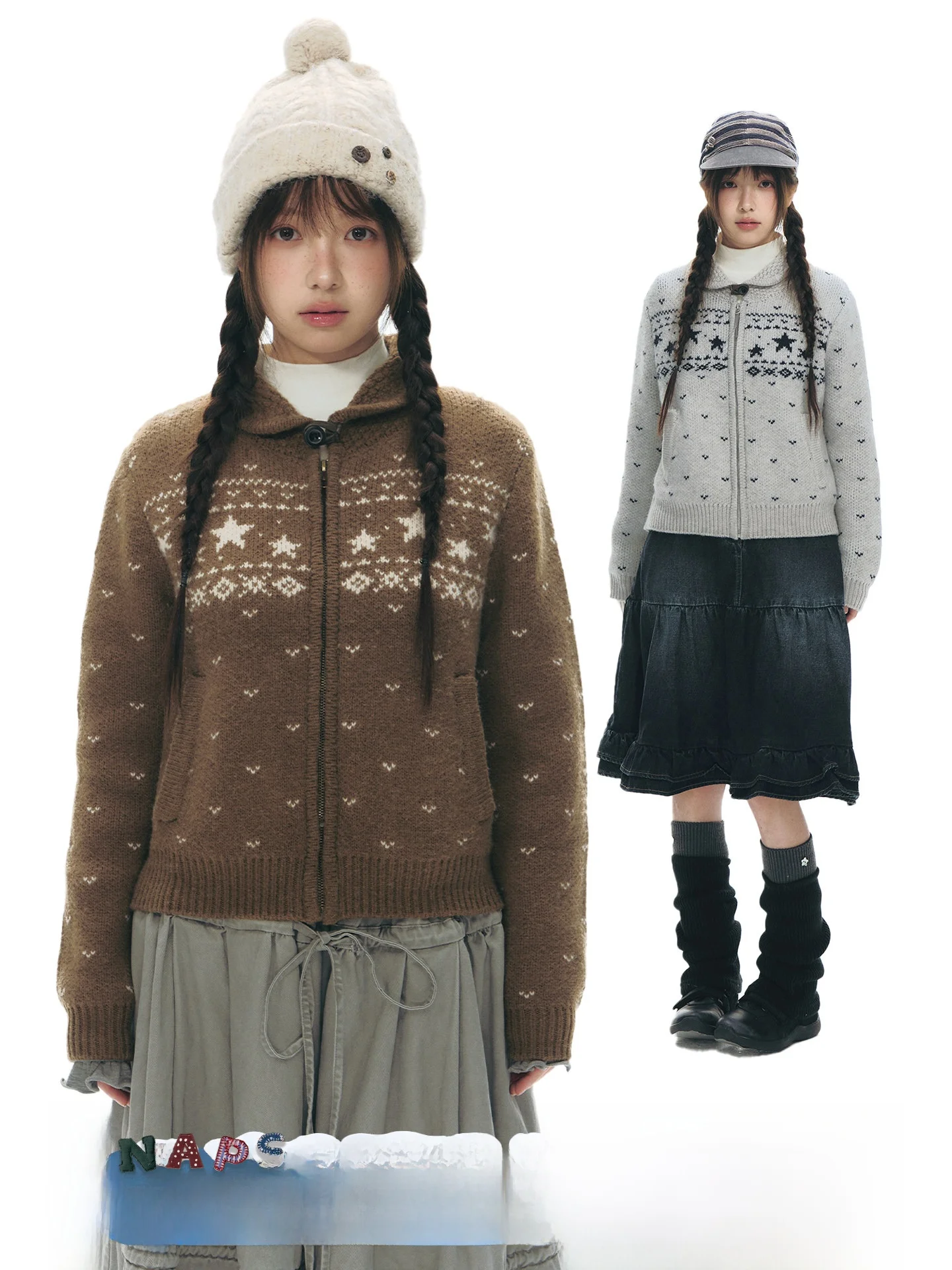 

Оригинальный вязаный кардиган TAKEANAP в стиле Fair Isle для женщин, винтажный узор со звездами, осенне-зимняя верхняя одежда с длинными рукавами на молнии