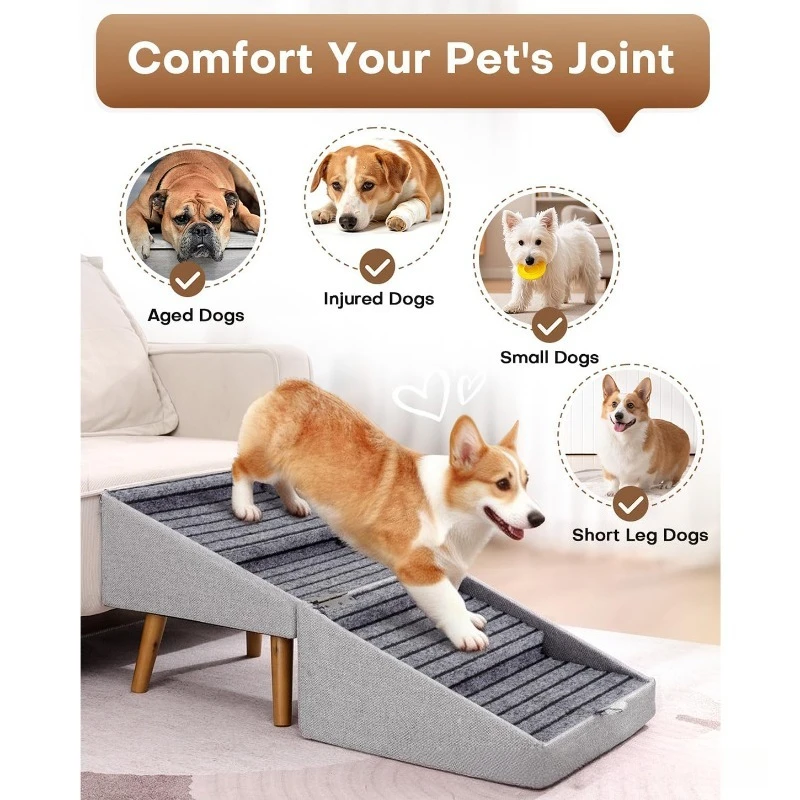 Foldable Wooden Pet Stairs and Stool 2 in 1, Dog Steps and Ramp for Small Dogs, Multifunctional Pet Ladder and Footstool
